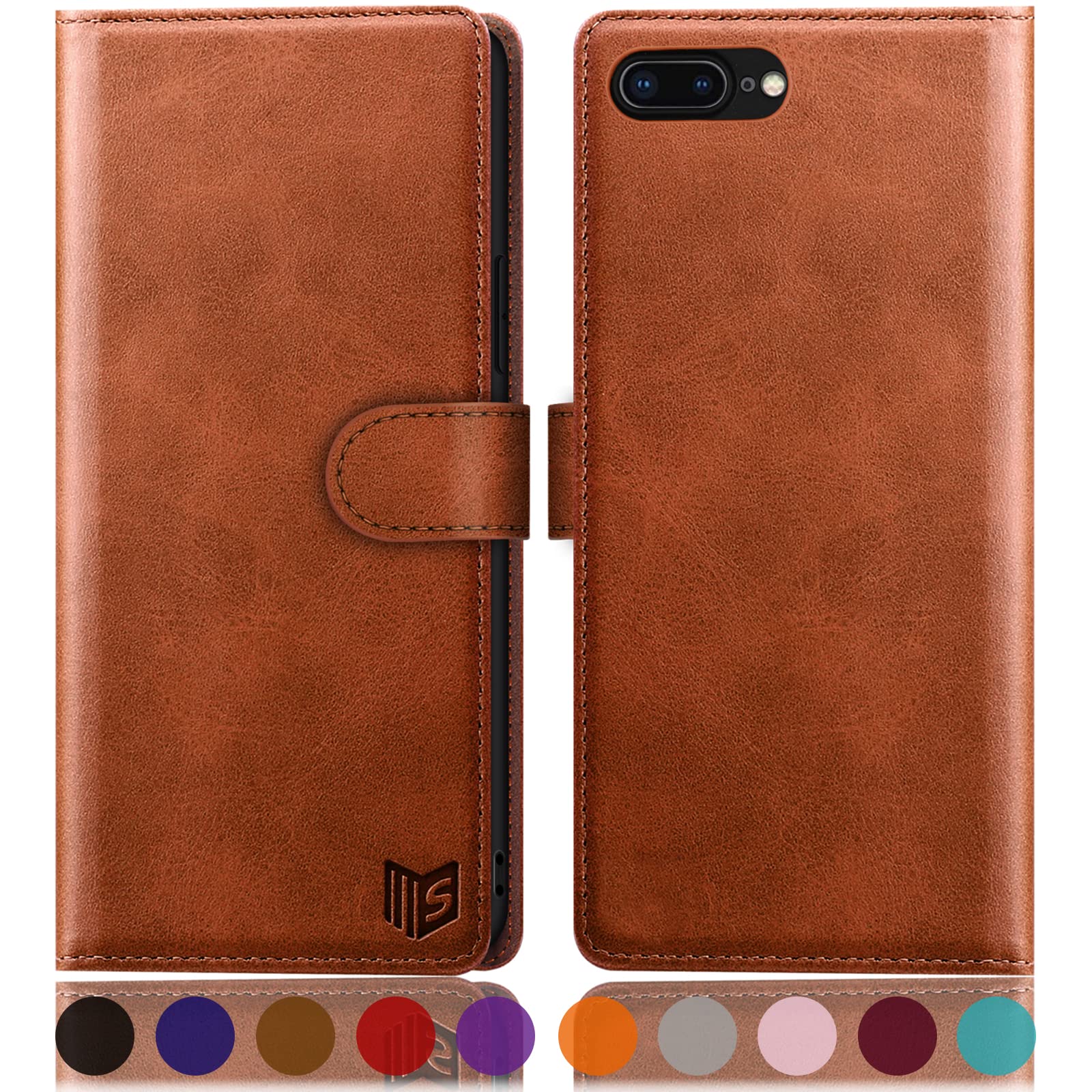 SUANPOT Flip Wallet Case for iPhone 7 Plus/8 Plus 5.5 Inch, Faux Leather, RFID Blocking, Light Brown