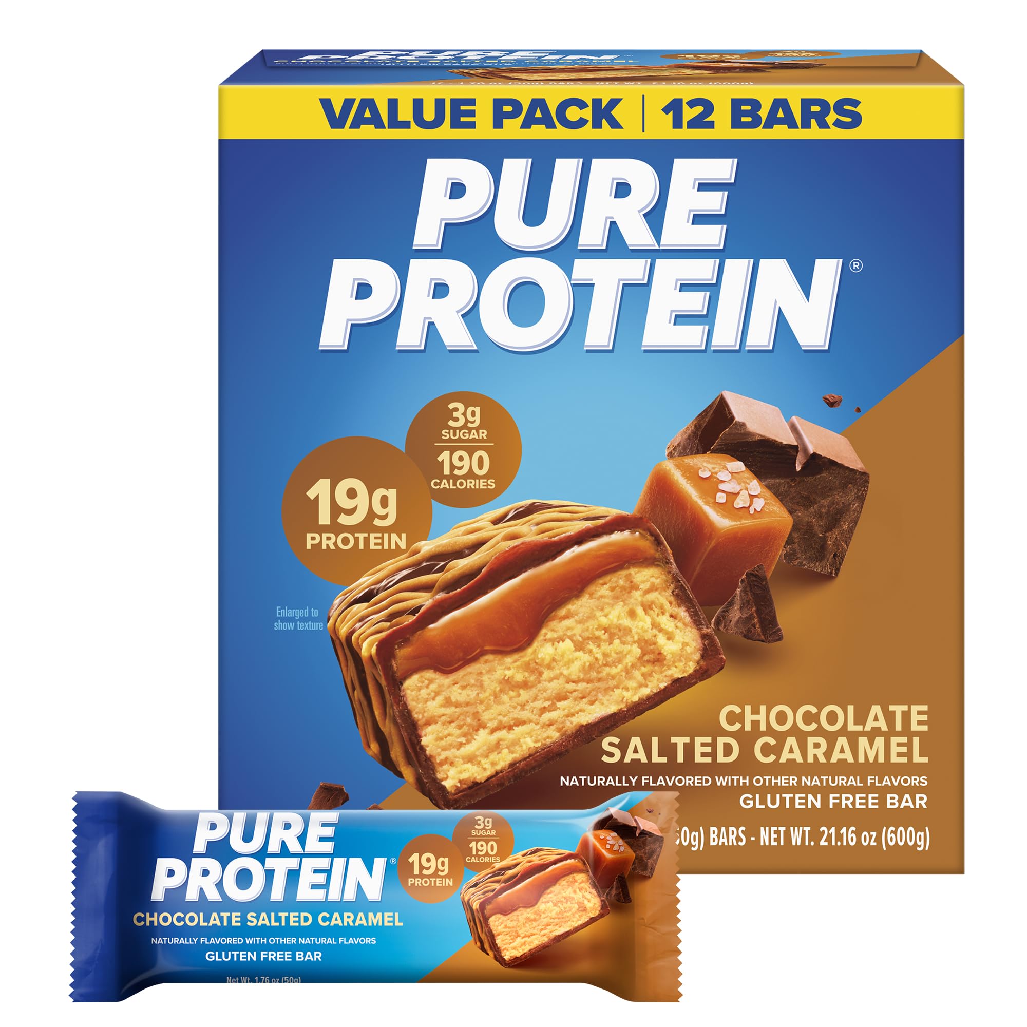 Pure Protein Chocolate Salted Caramel Protein Bars, 20g Protein, 12 Ct