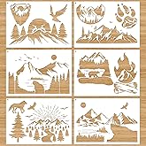 6pcs Wood Burning Stencils and Patterns - Reusable Mountain, Wildlife, Nature, Deer, Tree Stencils for Painting On Wood