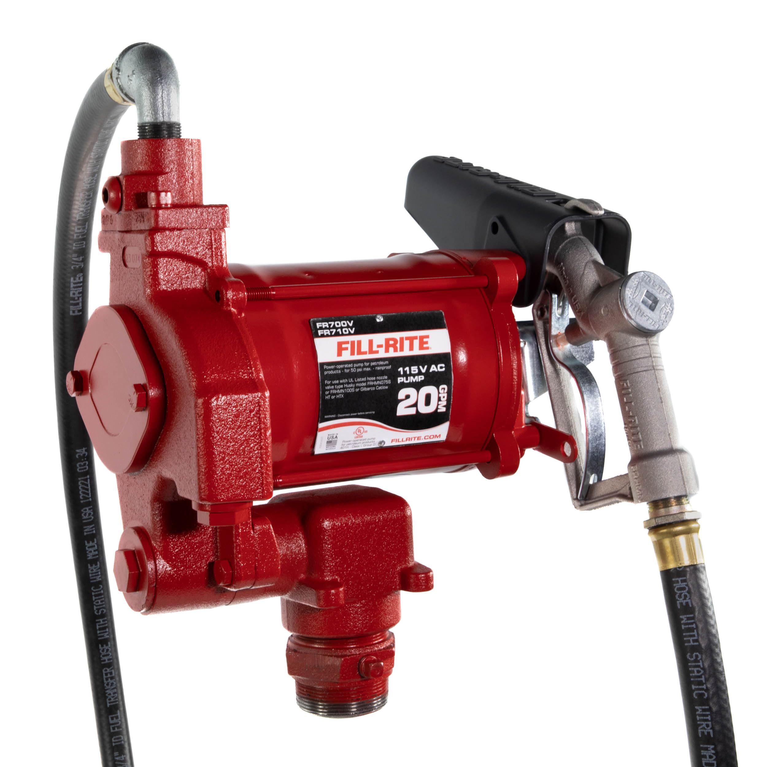 Photo 1 of Fill-Rite FR700V 115V 20 GPM Fuel Transfer Pump with Discharge Hose & Manual Nozzle | For Gasoline, Diesel, Kerosene, Ethanol Blends, Methanol Blends & Biodiesel up to B20