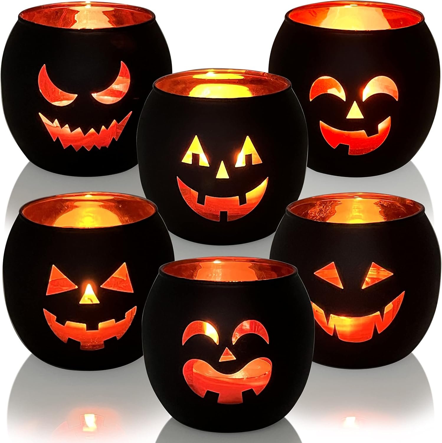 Candles & Holders - SHMILMH Halloween Candle Holder Set of 6, Black and Gold Glass Votives Holder with 6 Grimace, Tealight Holders Bulk for Table Centerpiece Home Decoration