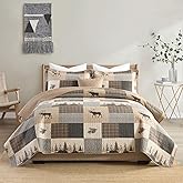 PERHOM Quilt King Size, 100% Cotton King Size Quilt, Lodge Cabin Farmhouse Quilted Comforter, Brown Beige Gray Plaid Lightweight Soft Bedspread Sets for All Season, 3 Pieces