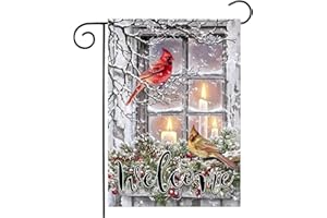 BYGFHLYW Welcome Garden Flags 12x18 Double Sided, Winter Cardinal Bird Garden Flag,Christmas Garden Flags for Outside,Winter Yard Flag Lawn Outdoor Decor