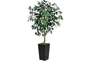 ASTIDY Artificial Ficus Tree 5FT - Faux Indoor Tree with Black Tall Planter - Fake Ficus Floor Plant in Pot - Artificial Silk Tree for Home Office Living Room Decor Indoor