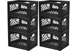 JUGGERNAUT STORAGE Juggernaut 24 Quart Storage Crate, Milk Crate Plastic Basket w/ 4 Handles, Organizer Bins for Office Storage & Classroom Organization, 6-Pack, Black