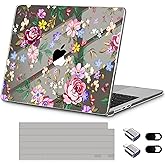 Loyrina for New MacBook Air 15 inch Case 2025 M4 2024 M3 Chip– Fashionable Lightweight Floral Design Transparent HD Clear Laptop Shell, with TPU Keyboard Cover & OTG Adapters, Bright Flowers