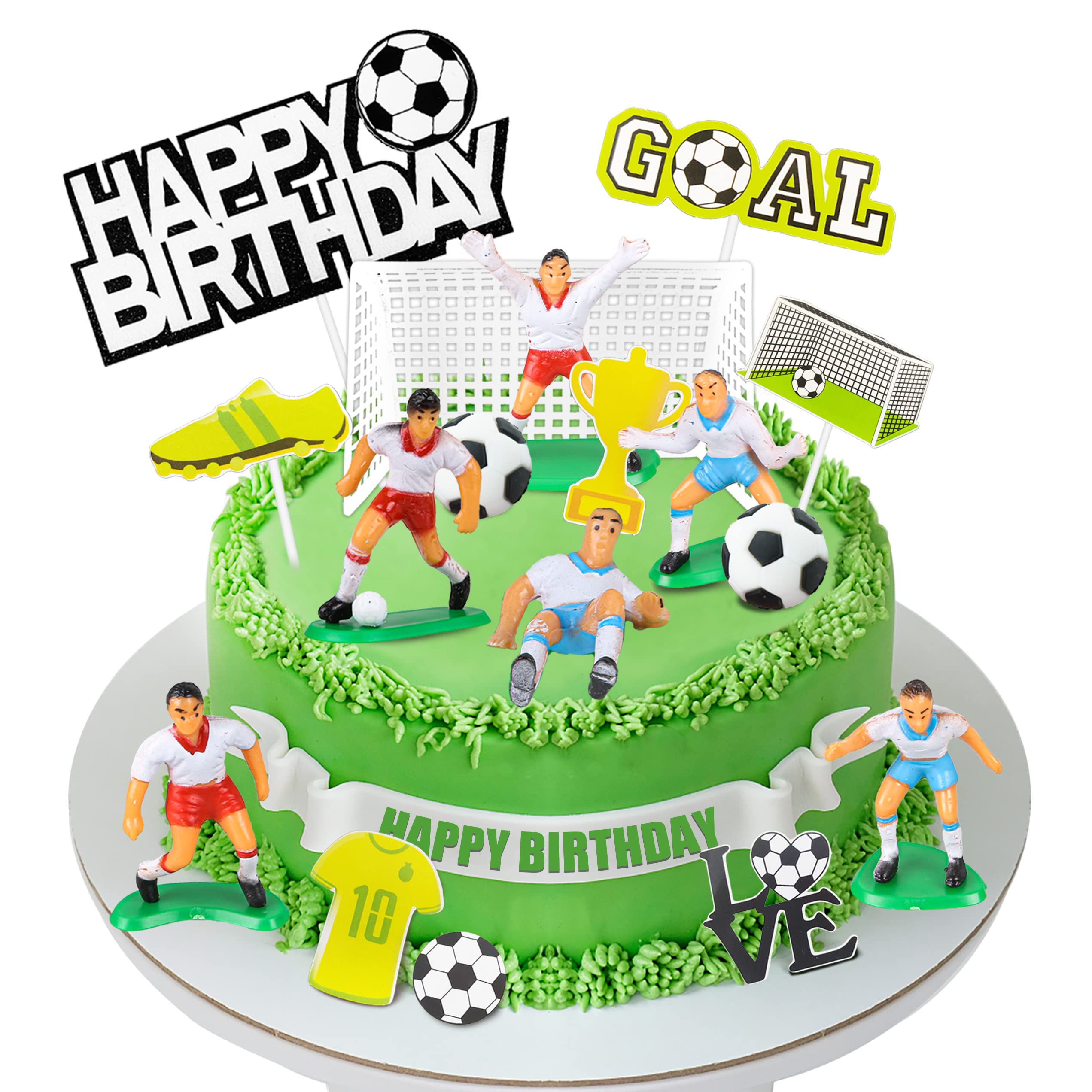 Photo 1 of 19 PCS Soccer Cake Topper Decorations - Soccer Ball Player Theme Cake Toppers For Football Party Men Boy Kid Birthday Party Supplies
