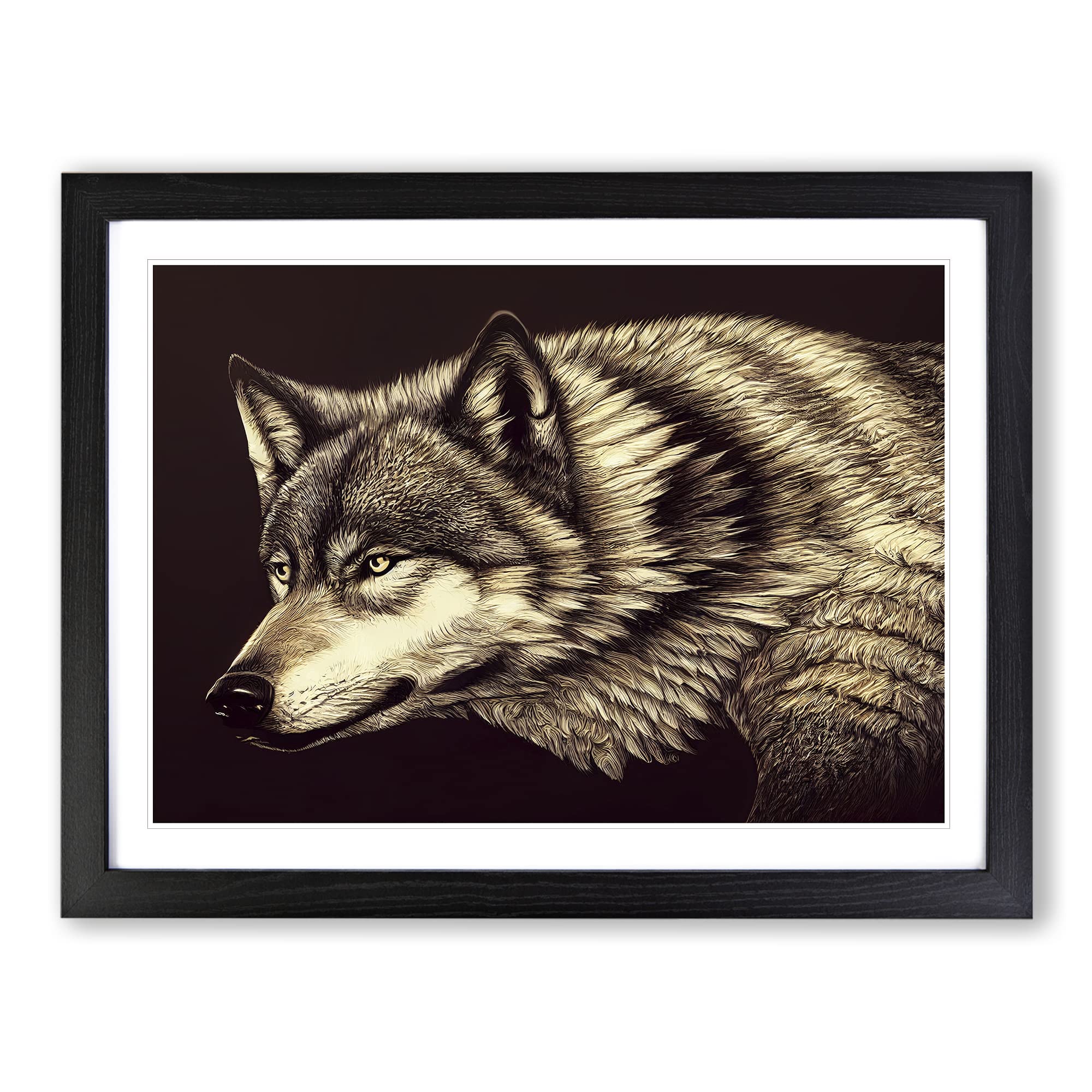 Beguiling Wolf Framed Print | A3 Black Framed Wall Art | Ready to Hang | Modern Animal Picture | Living Room Bedroom Lounge Office