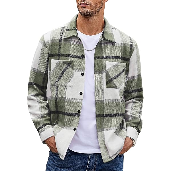 Wankang Men's Flannel Shirts Casual Button Down Plaid Shirt