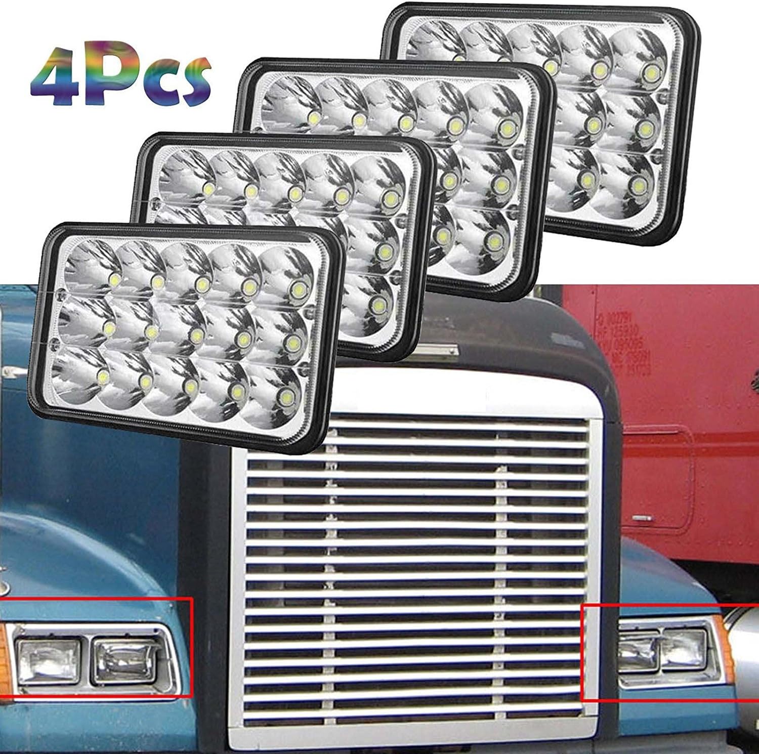 For FREIGHTLINER FLD 120 112 70 Classic 4x6 Inch Sealed Beam LED Headlights 6000K Cool White Rectangular Headlamp Waterproof Pack of 4-2 Year Warranty Replace H4651 H4652 H4656 H4666 H6545