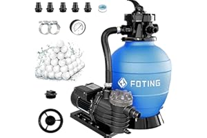 FOTING 13in Sand Filter Pump for Above Ground Pool with Timer, 1 HP, Max 3800GPH for Pools Up to 13000GAL, 6-Way Valve, Enhanced Circulation for Crystal-Clear Pool