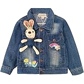 Peaoclate 3-10Years Little Big Girls Embroider Rabbit Denim Jacket
