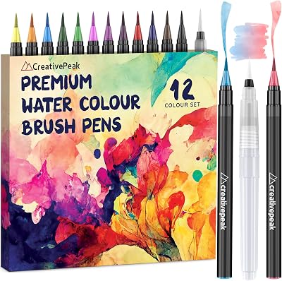 Creativepeak Watercolour Brush Pens 12 Pack with Blending Brush
