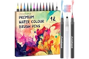 Creativepeak Watercolor Brush Pens - 12 Vibrant Soft Tip Coloring Markers with Blending Brush - Premium Art Supplies for Calligraphy, Lettering, Coloring & Journaling