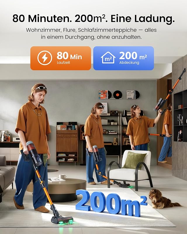 Akku Staubsauger Kabellos 70kPa/80Min mit Ladestation & Knickrohr