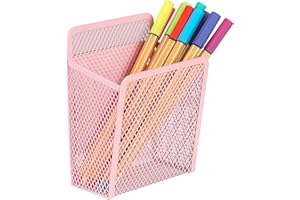 zeyce Magnetic Pencil Holder - Extra Strong Magnets Mesh Marker Holder Perfect for Whiteboard, Refrigerator and Locker Accessories (1 Baskets, Blush)