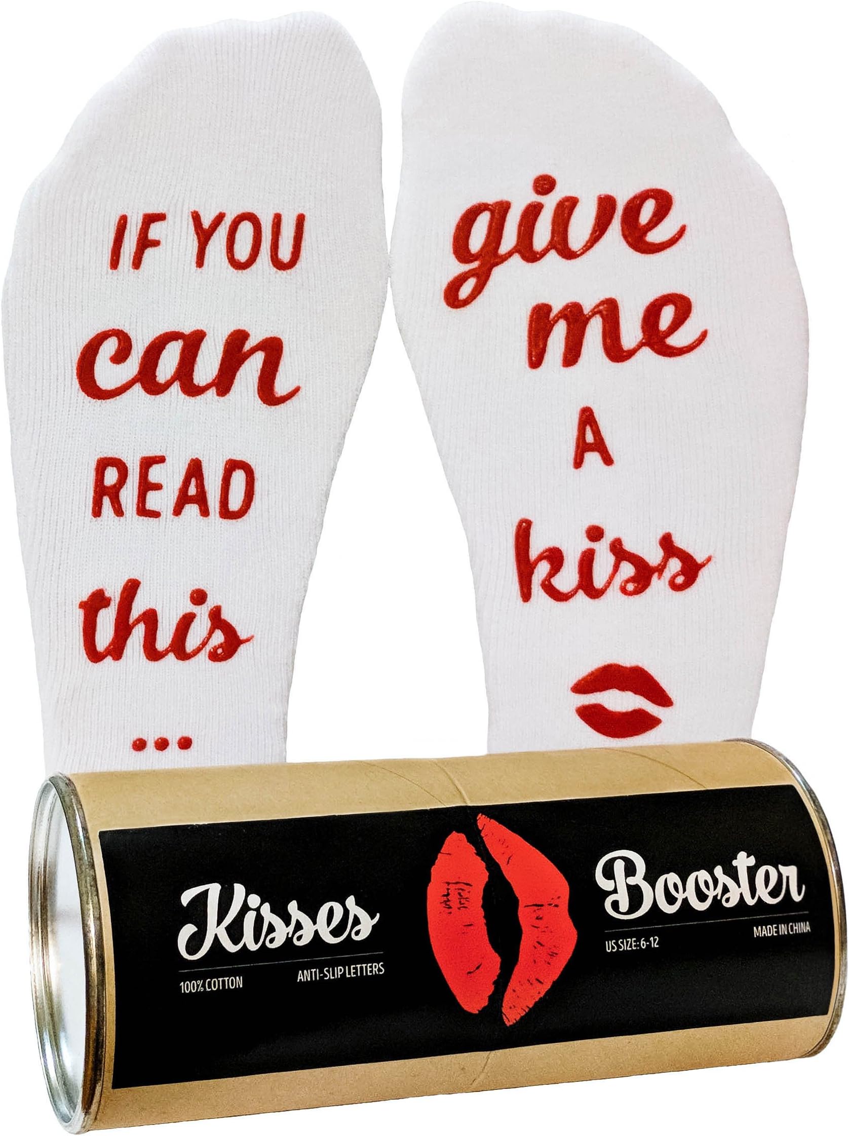 Funny Crew Socks and Stocking Stuffers - Christmas or Valentine's Day Gifts under 10 dollars - If You Can Read This Give Me A Kiss