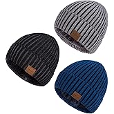 Nertpow Mens Beanie Hats 3 Pack, Winter Hats for Men Women Warm Thermal Fleece Lined, Thick Knit Fashion Skull Cap for Guys