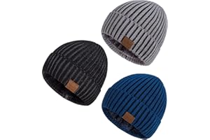 Nertpow Mens Beanie Hats 3 Pack, Winter Hats for Men Women Warm Thermal Fleece Lined, Thick Knit Fashion Skull Cap for Guys