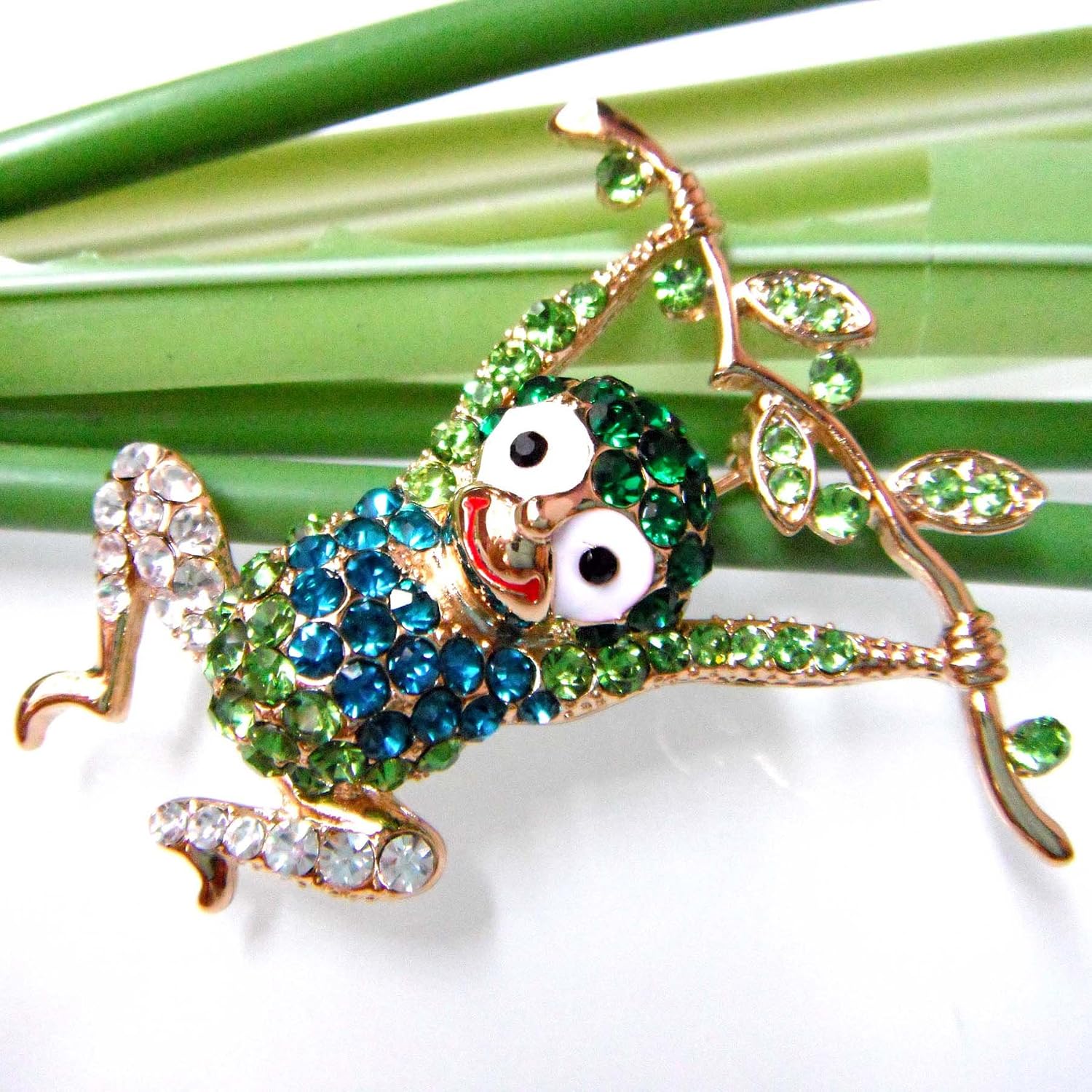 Navachi 18k Gold Plated Green Crystal Monkey Az7307b Brooch Pins - Image 5