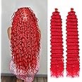 Ocean Wave Crochet Hair 24 Inch 2 Packs Deep Wave Curly Braiding Hair Extensions Synthetic Curly Crochet Hair For Black Women(24inch, 2pack, red)