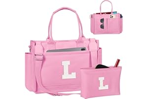 Freesya Gifts for Women Teen Girls, Initial Tote Bag with Zipper, Letter Canvas Tote Purse for College Work Laptop Beach
