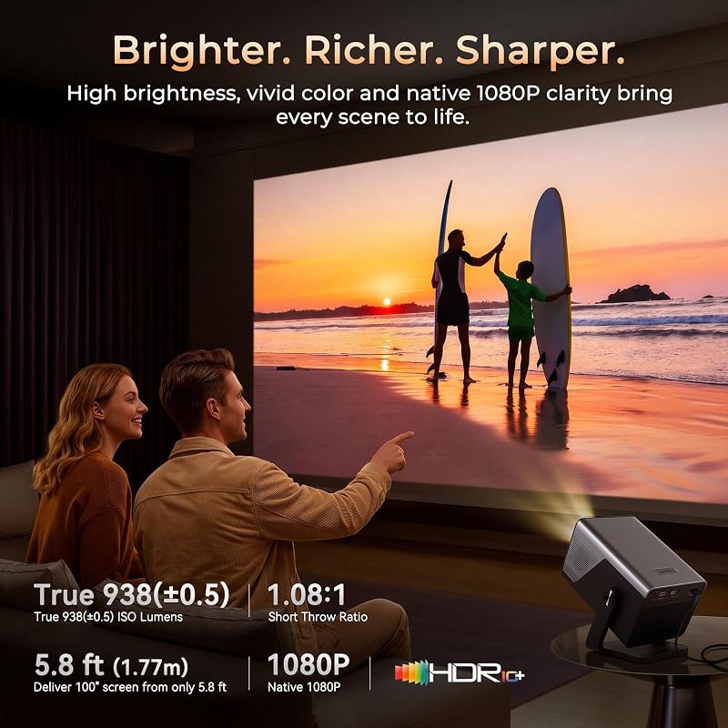 Google TV Proyector Portatil con Netflix, 938 ISO, Soporte 4K, Dolby 20W — foto 5 de 8