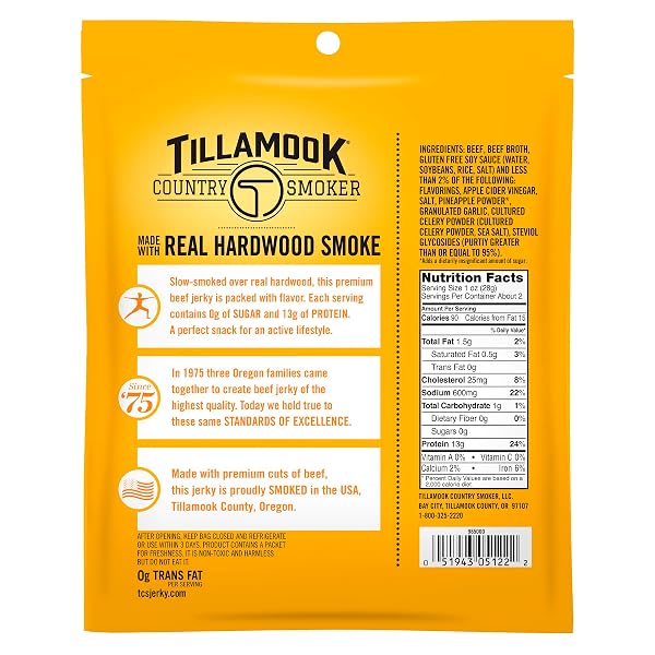 TILLAMOOK COUNTRY SMOKER ZERO SUGAR READY TO EAT KETO SNACK, LOW CARB, HIGH PROTEIN, GLUTEN FREE, TERIYAKI, 2,2 OUNCE
