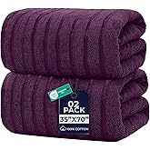 DAN RIVER Pack of 2 Bath Sheet 35x70 Inches, Oversized Ribbed Quick Dry Towel, Soft Luxury Towels for Bathroom - Purple Passion