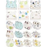 Geyoga 18 Pcs Baby Hats Mittens and Socks Set Newborn Mittens No Scratch Baby Hats and Newborn Socks for 0-6 Months