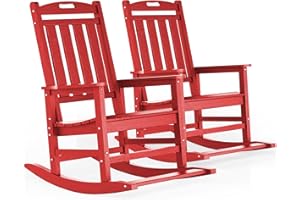 LOUNZY Outdoor Rocking Chair with Footboards Set of 2, HDPE Rocking Chair Patio Porch Rocker with 380lbs Support for Adult, Dark Red