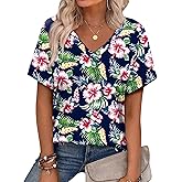 Alaroo Womens Summer Tops 2026 V Neck Short Sleeve Shirts Trendy Dressy Casual Vacation Outfits Printed