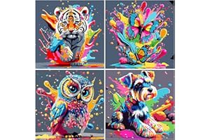 FLAJZ Paint by Numbers Kit for Kids, 4 Pack Easy Kids Paint by Number Kits Age 5-8, DIY Color Canvas Painting for Kid Ages 4-12, Animal Acrylic Oil Painting Suitable for Home Decoration 8x8 Inch