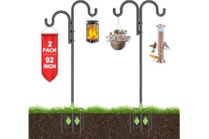 PELUOMOZ 2PCS 92 Inch Double Shepherds Hooks for Outdoor, Adjustable 60&76&92 Inch Heavy Duty Two Sided Bird Feeder Pole with 5 Prongs Base Plant Stands for Hanging Bird Feeder Lanterns