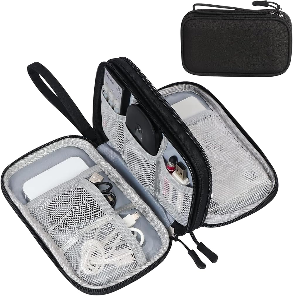 FYY Travel Cable Organiser 2-Layer Waterproof Electronics Case Black