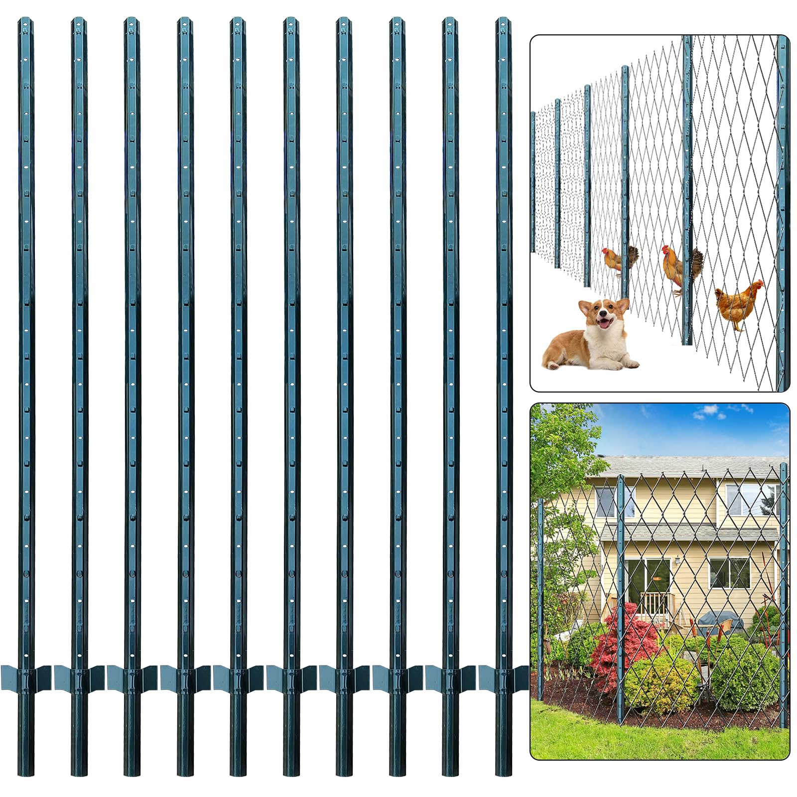 Photo 1 of Thealyn Fence Posts 7 Feet, Pack of 10, Metal Fence Post with U-Channel, Steel Fence Poles U Post for Garden Wire Mesh Fence Poles Sign Post