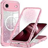 Hekodonk for iPhone Air Case/17 Air Case,Compatible with Magsafe [Built-in Tempered Glass Screen Protector & Camera Lens Protection] Full Body Shockproof Protective Women Girl Bling Case,AllPink