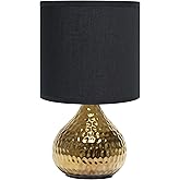 Simple Designs LT2073-GDB Mini Hammered Texture Gold Drip Table Lamp with Black Shade