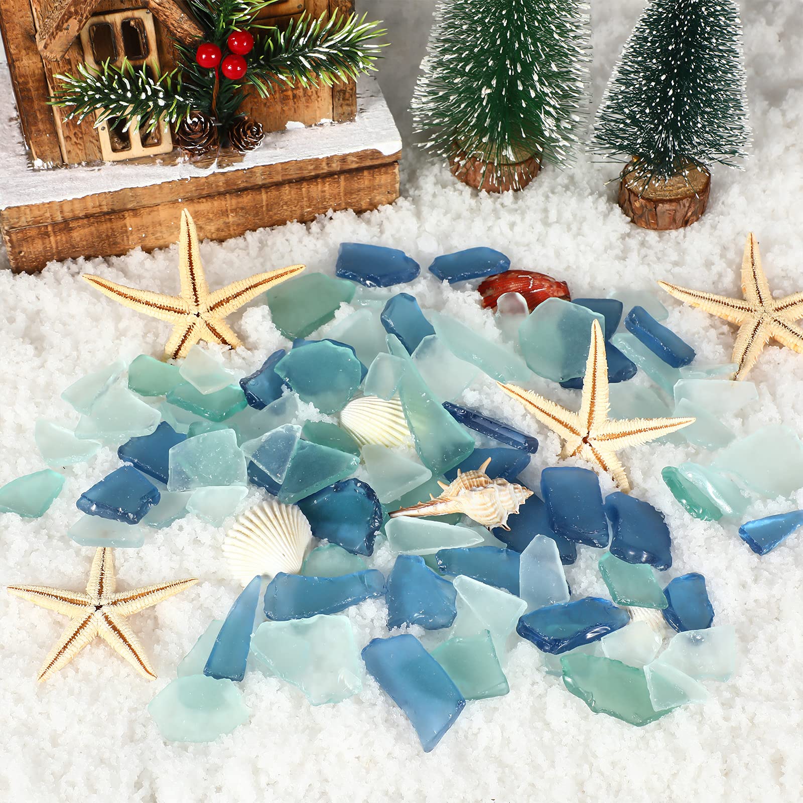 Jetec Sea Glass for Crafts Seaglass Pieces Decor Flat Frosted Sea Glass Vase Filler Crushed for Beach Wedding Party Decor Home Aquarium DIY Art Craft Supplies(Blue, White, Green)