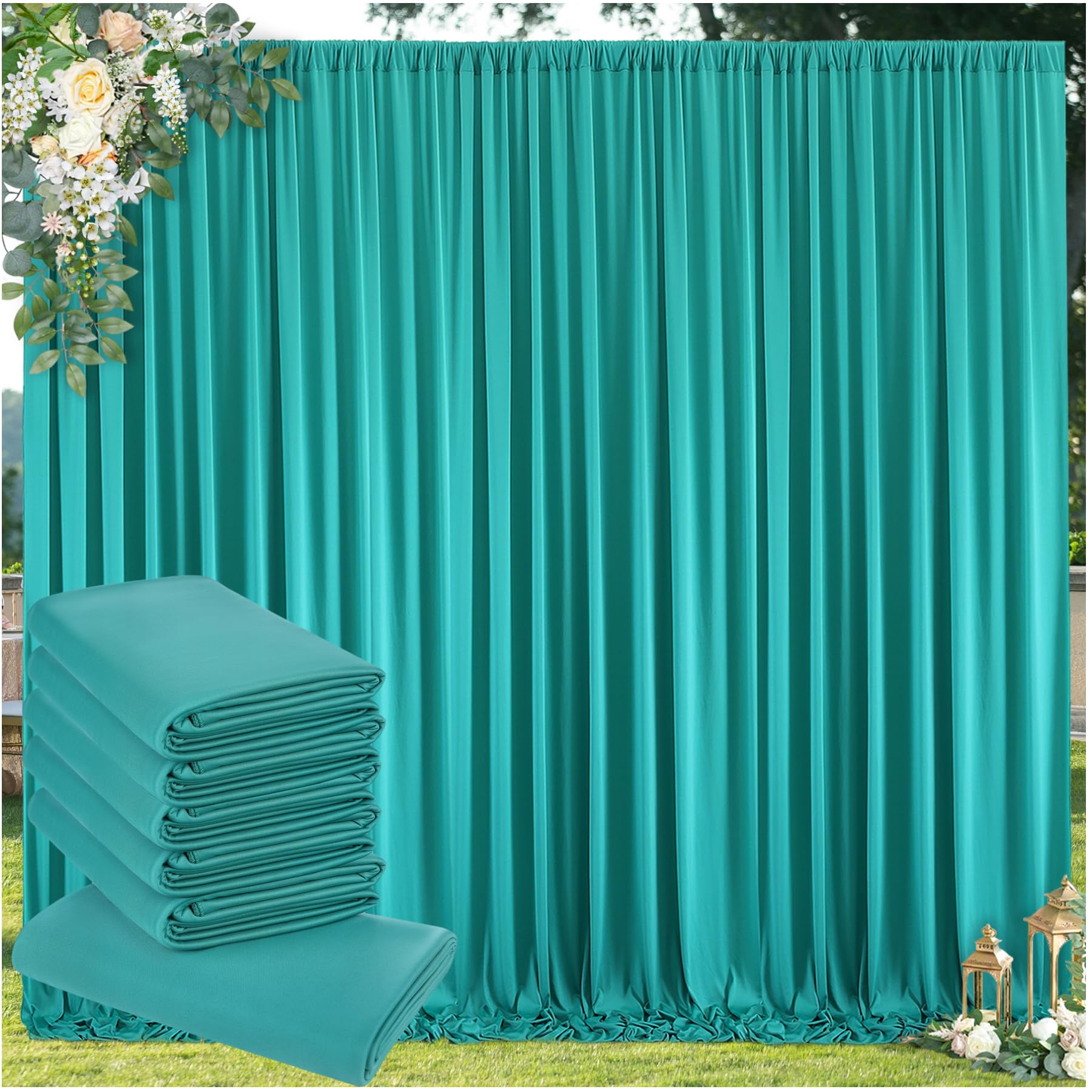 Photo 1 of 10 ft x 30 ft Wrinkle Free Turquoise Backdrop Curtain for Parties, Thick Polyester Teal Photo Backdrop Drapes,6 Panels 5ft x 10ft for Baby Shower Wedding Engagement Birthday Mermaid Party