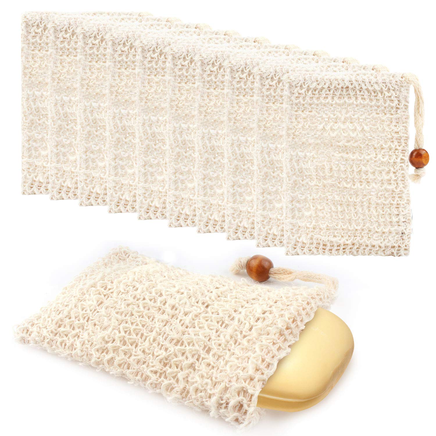 ANDERK Soap Holder, 10 Pack Double Layer Soap Exfoliating Bag Soap On A Rope Soap Saver, Body Facial Cleaning Tool, Hanging On The Wall