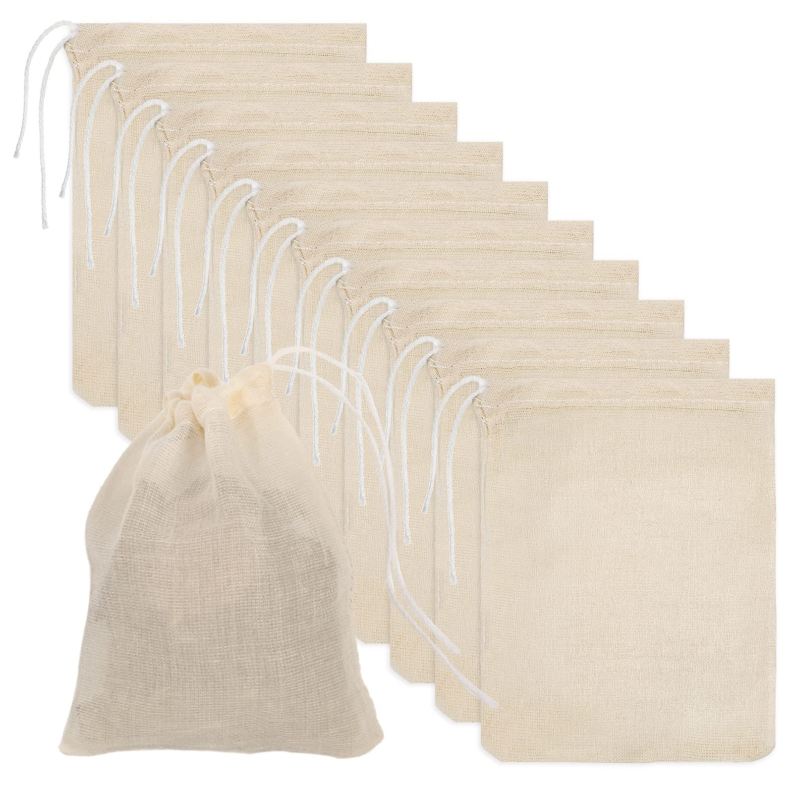 10 Pack Muslin Bags Cotton Muslin Drawstring Bags Hessian Bag Small Drawstring Bag Reusable Tea Spice Bags for Store Spices, Crafts, Soap or Slag Filtration, Soaking Medicinal Liquor