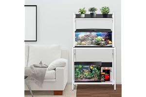 lukar 20-29 Gallon Fish Tank Stand,3-Tier Heavy Duty Metal Aquarium Stand with Plant Shelf,29.5" x 30.7" Aquarium Stand Metal Frame for Turtle Tank and Reptile Tank Stand(White)