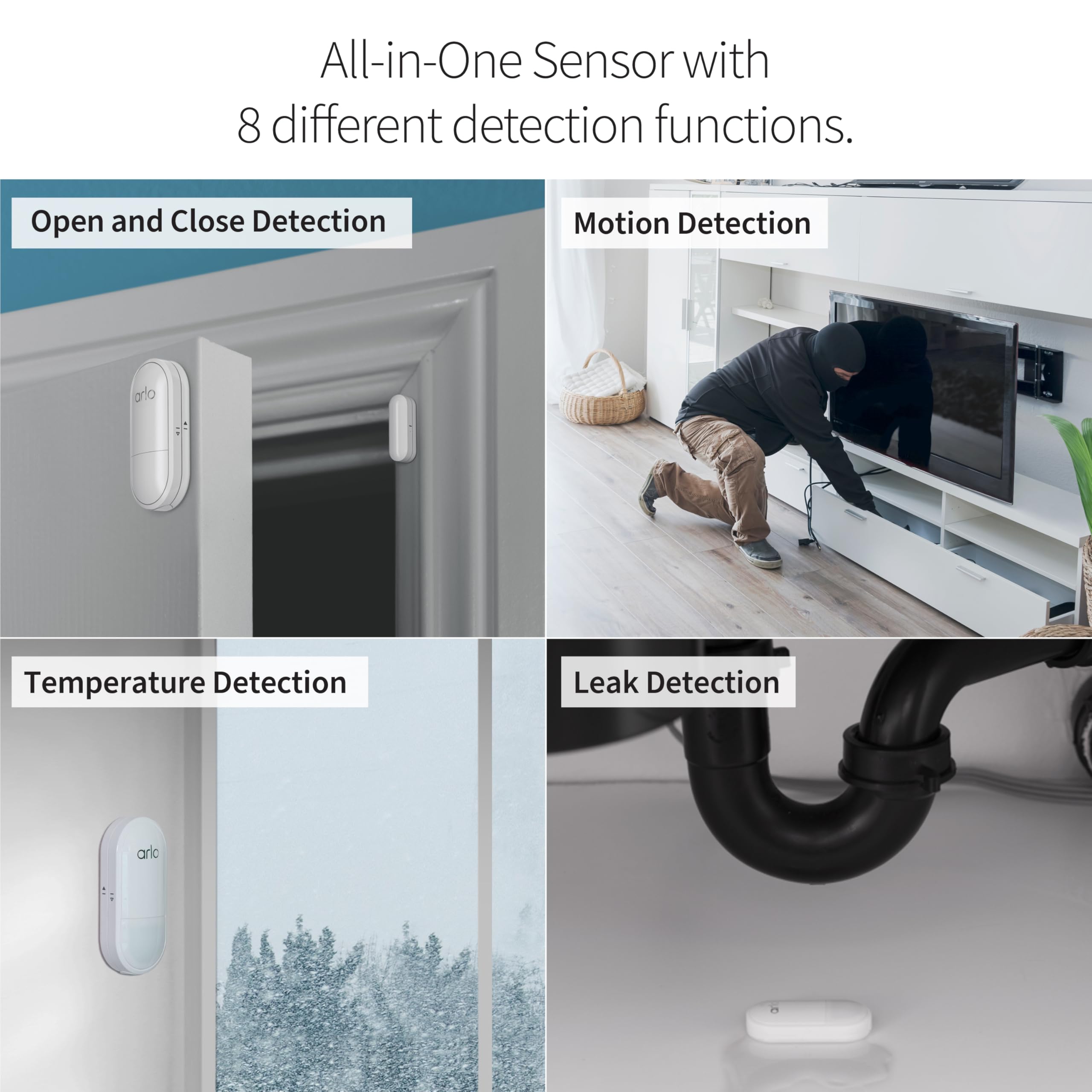 Arlo Home Security System - Wired Keypad Sensor Hub, (2) 8-in-1 Sensors, 24/7 Professional Monitoring- No Contract Required, DIY Installation, Alarm System for Home Security – SS1201, White