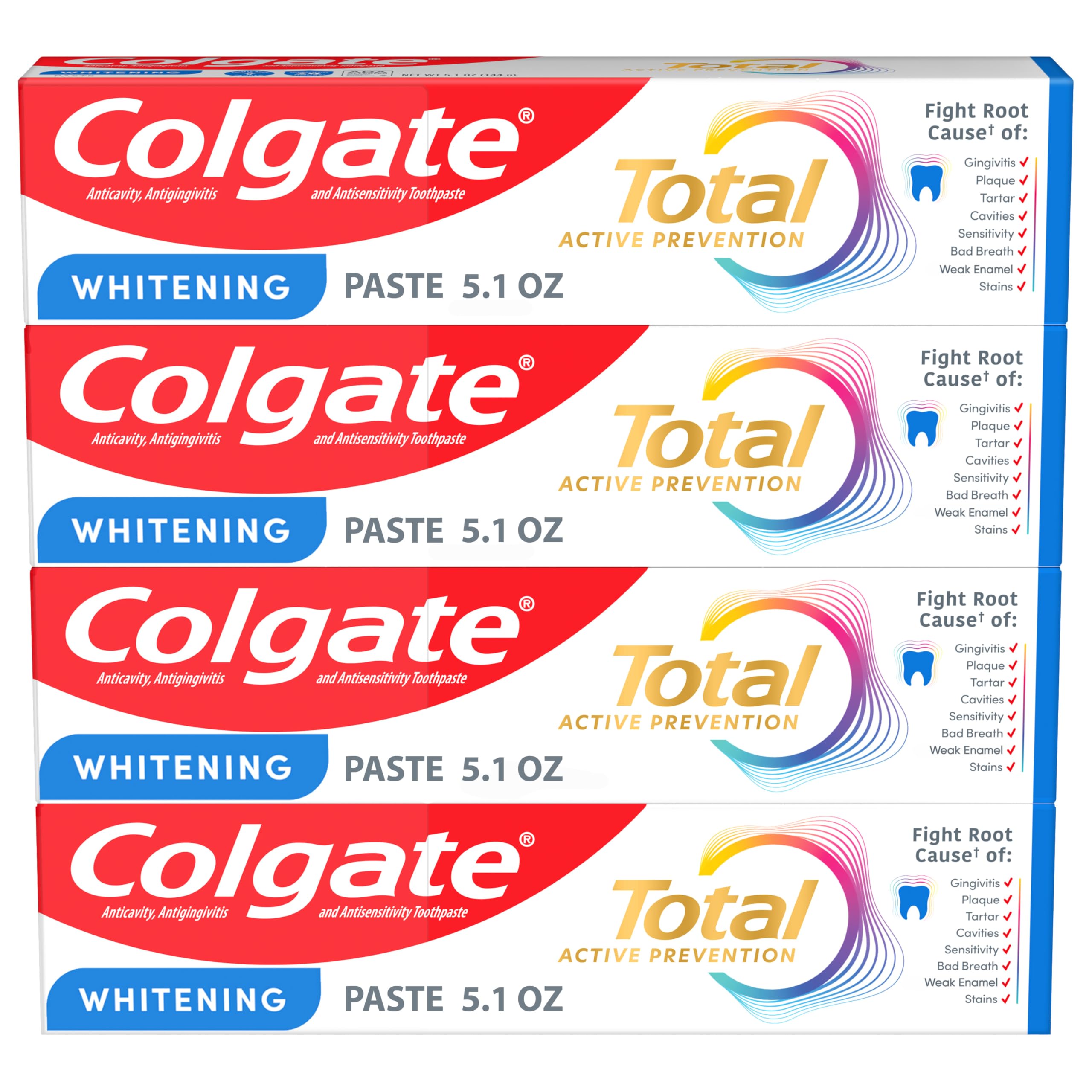 Photo 1 of *INCOMPLETE** Colgate Total Whitening Toothpaste Paste, 5.1 oz, 3 Pack, Fluoride, Antibacterial, for Plaque, Gingivitis, Sensitivity, Stain Removal, Clinically Proven, Mint, Teeth Whitening, Stannous Fluoride