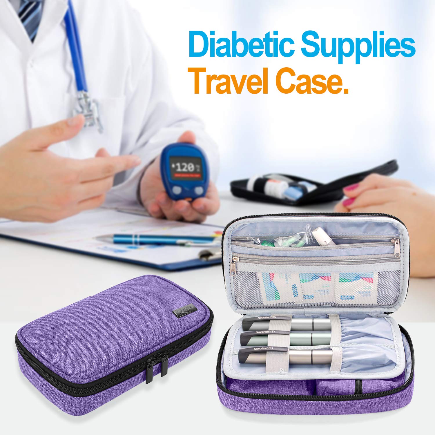 LUXJA Diabetic Supplies Travel Case, Storage Bag for Glucose Meter and Other Diabetic Supplies (Bag Only), Purple