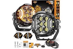 Auxbeam 3 Inch Round Driving Lights, 108W Side Shooter Offroad Pod Lights with Amber DRL, 270° Ultra-Wide Ditch Light Hyper Spot Beam Work 3 Modes White Amber Yellow Cube Pod with Covers, Pair