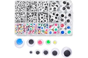 Hudinsun 600pcs Black and Multi Colors Wiggle Googly Eyes Self Adhesive, 6mm 8mm 10mm 12mm 15mm 20mm Small and Large Googly Eyes for Crafts