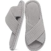 Evshine House Slippers for Women Memory Foam Bedroom Slippers Corduroy Open Toe Slides Shoes Indoor and Outdoor