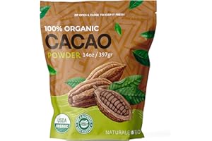 NaturaleBio Organic Cacao Powder 14oz, Cocoa Powder Unsweetened, Natural and Pure - Produced from Raw Cacao Beans. Source of Magnesium, Manganese and Phosphorus